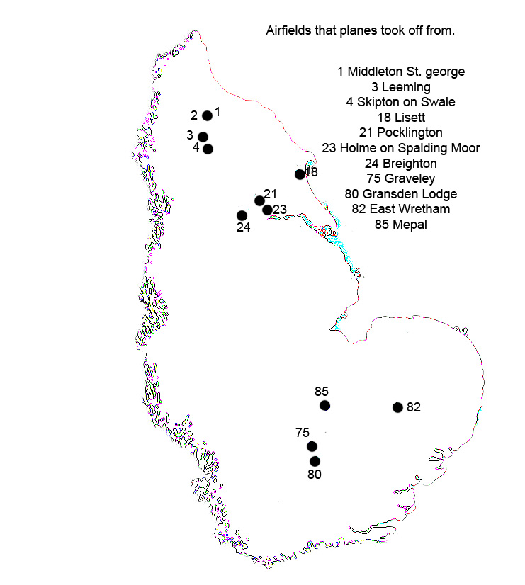 Map of Airfields used in the raid